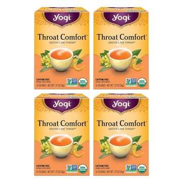 Yogi Tea Throat Comfort Tea - 16 Tea Bags Per Pack (4 Packs) - Herbal Tea For Throats - Organic Throat-Soothing Tea - Includes Licorice Root, Wild Cherry Bark, Slippery Elm Bark & More