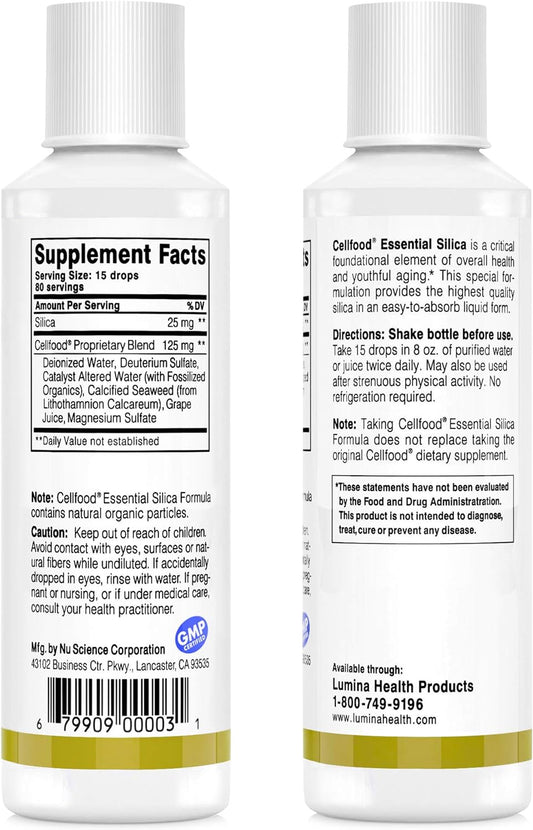 Cellfood Essential Silica Anti-Aging Formula, 4 fl oz - Supports Healthy Bones, Joints, Hair, Skin, Nails, Teeth & Gums - Easy to Absorb Liquid - Gluten Free, Thiaminase Free, Non-GMO - 40-Day Supply