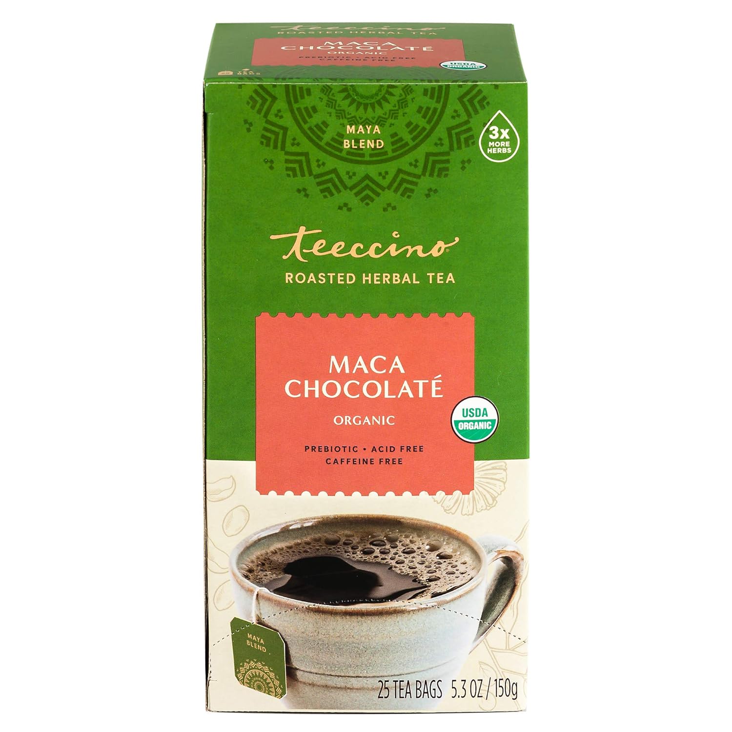 Teeccino Maca Chocolaté Herbal Tea - Rich & Roasted Herbal Tea That’S Caffeine Free & Prebiotic With Natural Energy From Adaptogenic Peruvian Maca, 25 Tea Bags