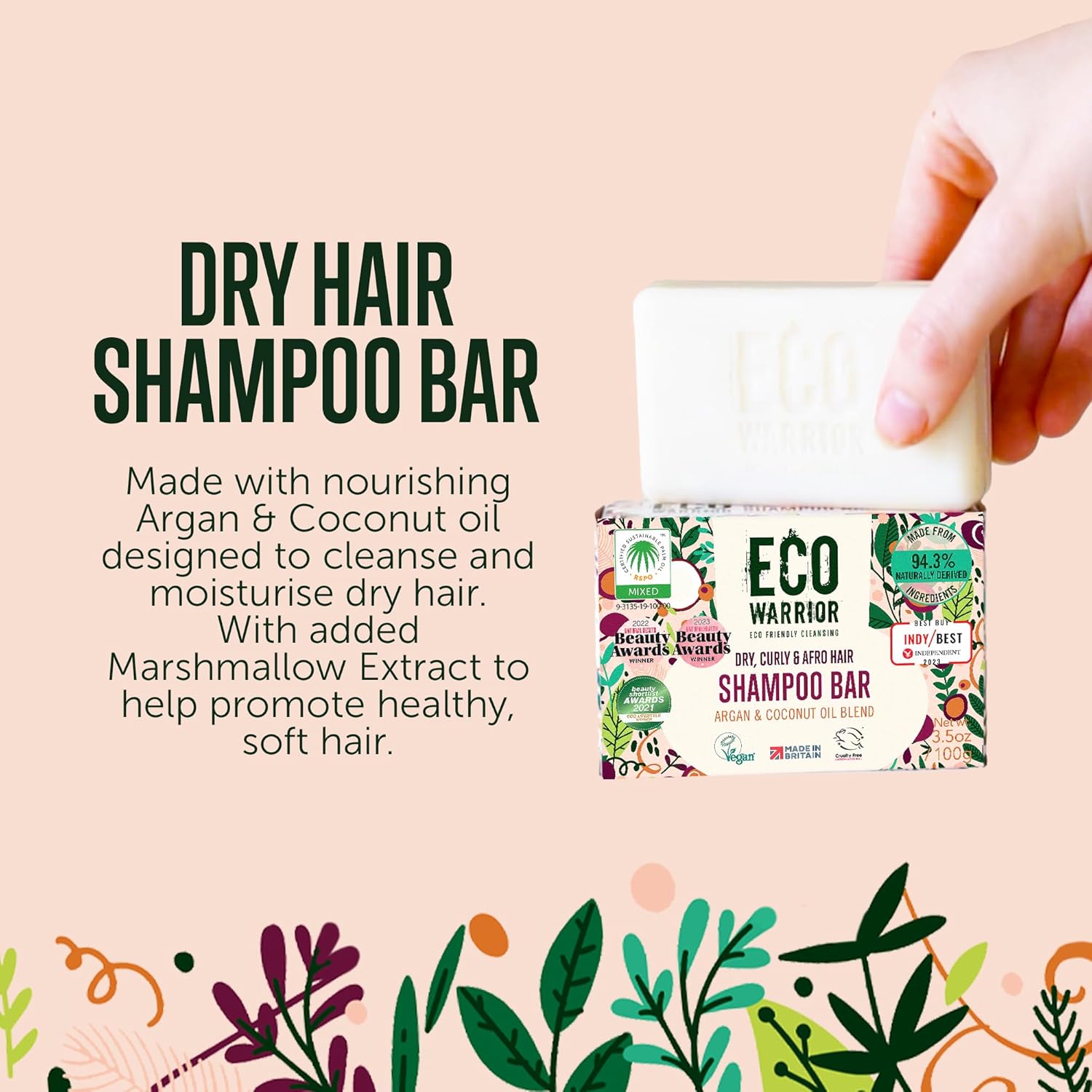Eco Warrior Dry Hair Shampoo Bar - Vegan, Cruelty Free, No SLS or Parabens, Deeply Nourishing Argan & Coconut Oil, Marshmallow Extract For Soft Dry Hair, Little Soap Company, 100g : Amazon.co.uk: Beauty
