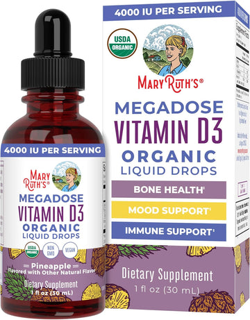 Maryruth Organics Vitamin D3 Liquid Drops | Megadose 4000 Iu | Usda Organic Liquid Vitamin D Spray For Adults & Kids | Immune Support & Bone Health | Vegan | Gluten Free | Non-Gmo | 30 Servings