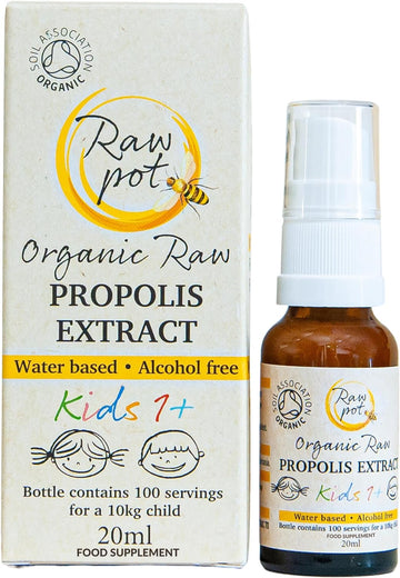 Raw Pot - Organic Raw Propolis Spray For Kids 1+ - Alcohol-Free Pure Unpasteurised Natural Bee Propolis Liquid For Sore Throat Relief, Children Immune Support, Immunity Supplement For Kids (20Ml)
