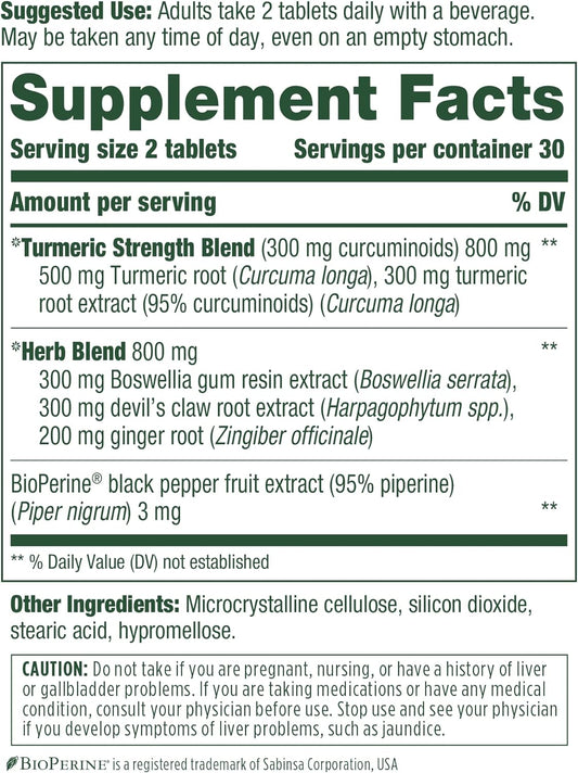 Megafood Turmeric Curcumin Extra Strength - Joint Support Supplement - Turmeric Curcumin With Black Pepper & Boswellia Extract - Vegan - Made Without 9 Food Allergens - 60 Tabs (30 Servings)