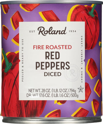 Roland Foods Diced Fire Roasted Red Peppers, 28 Ounce Can, Pack of 4