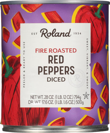 Roland Foods Diced Fire Roasted Red Peppers, 28 Ounce Can, Pack Of 4