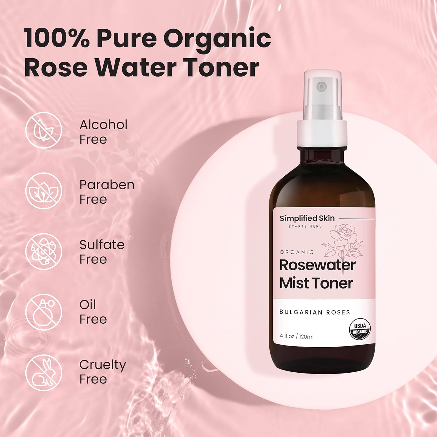 Rose Water Spray For Face With Matrixyl 3000 - Organic Rosewater Face Mist With Aloe Vera & Hyaluronic Acid - Hydrating, Reduces Fine Lines, Boosts Collagen Production, & Soothes Skin - 4 Fl Oz : Beauty & Personal Care