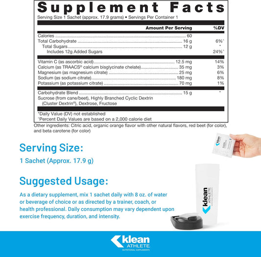 Klean Athlete Klean Hydration | Electrolyte Replacement Formula To Hydrate, Maintain Electrolyte Balance, And Rehydrate During Physical Activity | 10 Sachets | Natural Orange Flavor