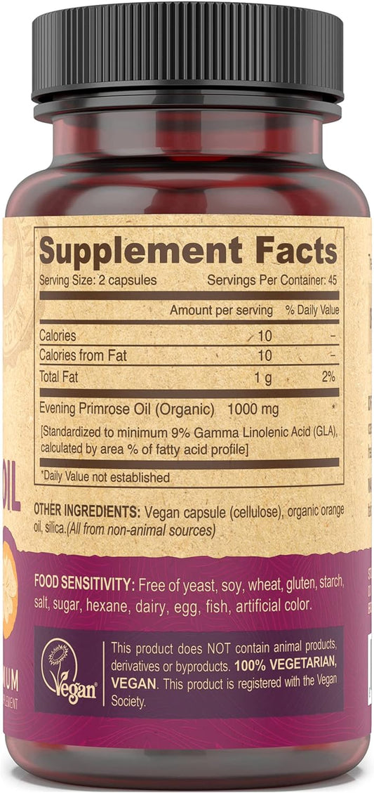 DEVA Vegan Evening Primrose Oil, Cold-pressed, Unrefined, 90 Capsules, 1-Pack