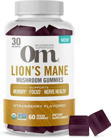 Om Mushroom Superfood | Lion'S Mane Gummies | Usa Grown Organic Mushrooms |Memory, Focus, Clarity, Nerve Health & Mood Support | 60 Count, 30 Servings Gummy Supplements