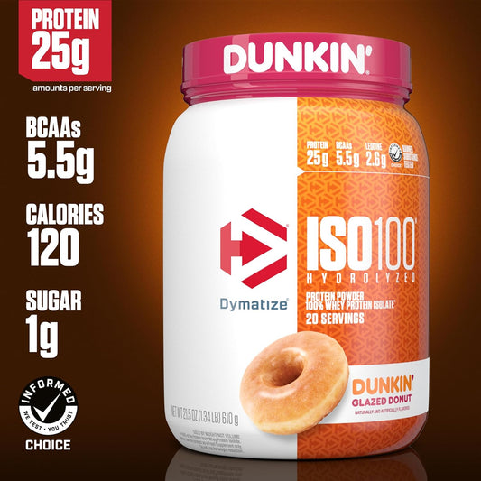 Dymatize ISO100 Hydrolyzed Protein Powder, 100% Whey Isolate, Dunkin'