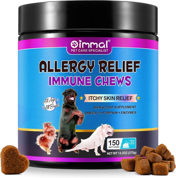 Hualijia Dog Allergy Relief Treats(150 Chews), Itch And Immunity Treats For Dogs - Soothe Itchy Skin, Paws, Eyes, Ears - Stop Itching, Licking, Scratching For All Breeds And Sizes, Peking Duck Flavor