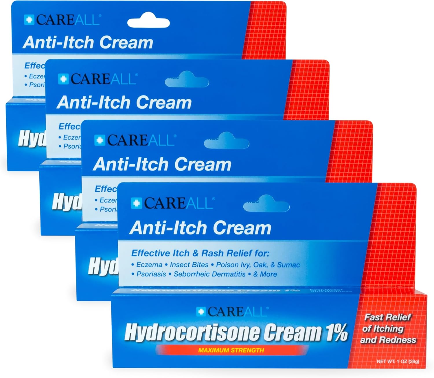 CareAll Hydrocortisone 1%, 1oz Tube (Pack of 4), Maximum Strength Anti-Itch Cream, Relief from Itching and Redness from Bug Bites, Eczema, Psoriasis, Poison Ivy, Oak and Sumac : Health & Household