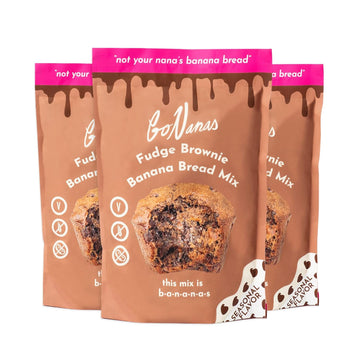 GoNanas Fudge Brownie Banana Bread Mix, Vegan, Gluten Free Healthy Snacks. Oat Flour Banana Bread or Muffin Mix. Women Owned, US Ingredients, Dairy Free, Nut Free, Delicious Vegan Snacks (3 Pack)