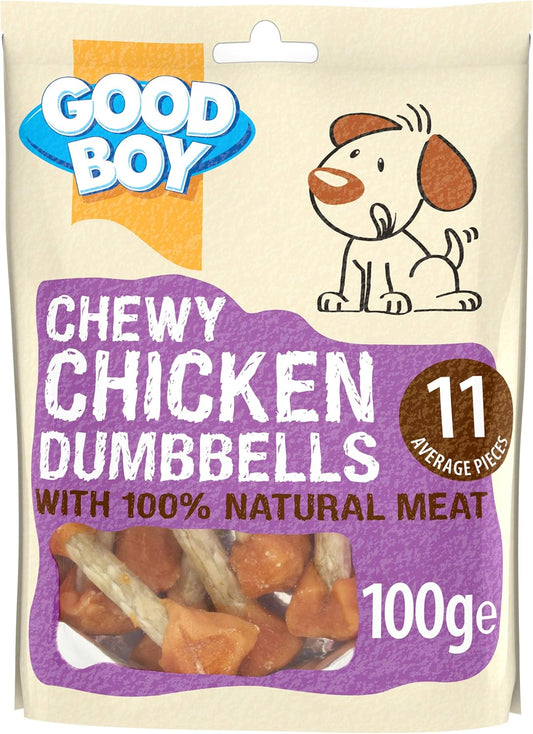 Good Boy - Chewy Chicken Dumbbells - Dog Treats - Made With 100% Natural Chicken Breast Meat - 100 G E - Low Fat Dog Treats - Case Of 8