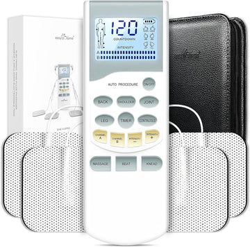 Easy@Home Rechargeable TENS Unit Professional Grade Electronic Pulse Massager - Backlit LCD Display, Leather storage bag, Powerful Pulse Intensity, 510K Cleared, FSA Eligible OTC Home Use, EHE012PRO