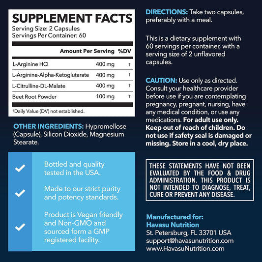 L-Arginine Powder - Nitric Oxide Supplement For Men And Women With L-Citrulline And Beet Root - Pre And Post Workout Support For Endurance And Recovery - Unflavored, 1 Month Supply (30 Scoops)