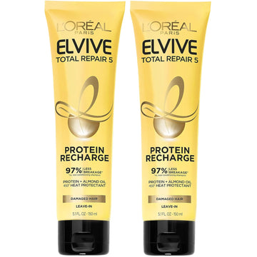 L'Oreal Paris Elvive Total Repair 5 Protein Recharge Leave In Conditioner Treatment, And Heat Protectant, 2 Pack, (5.1 Ounce Each) (Packaging May Vary)