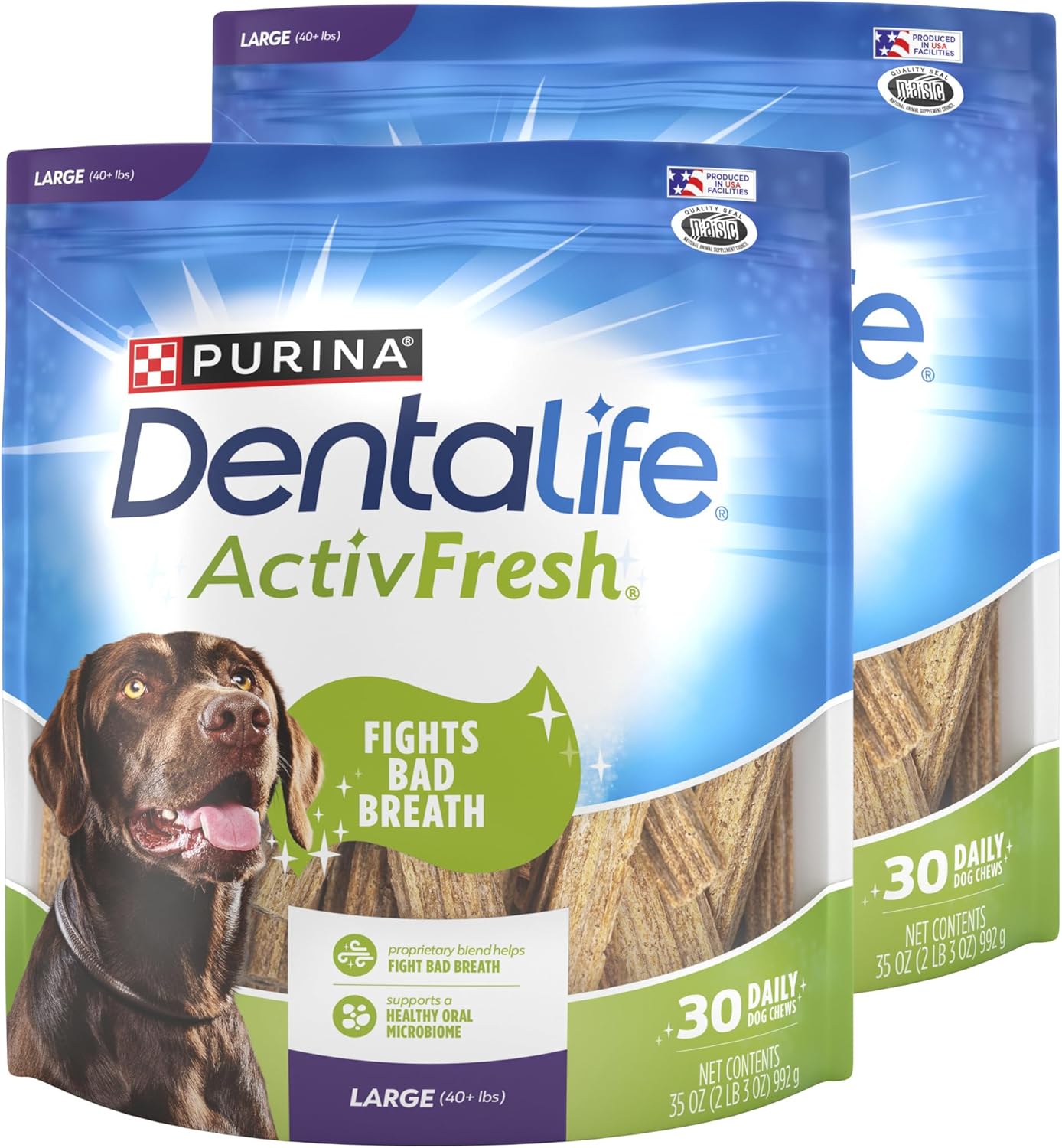 Purina Dentalife Activfresh Chicken Flavor Large Breed Adult Dog Dental Chews – (30 Count Pouches, Pack Of 2)