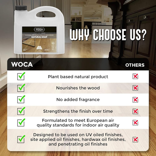 WOCA Natural Soap, White |1 L| - Concentrated Wood Cleaner for oil finished hardwood floors, tables, millwork, cutting boards, countertops and butcher block