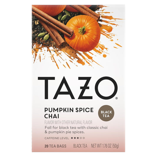 Tazo Pumpkin Spice Chai Black Tea Bags, Moderate Caffeinated Tea, 120 Total Tea Bags (20Ct - Pack Of 6)