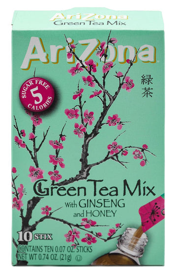 Arizona Green Tea With Ginseng Iced Tea Stix Sugar-Free, Low Calorie Single Serving Drink Powder Packets, Just Add Water For A Deliciously Refreshing Iced Tea Beverage, 10 Count, Pack Of 6