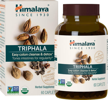 Himalaya Organic Triphala, 2 Month Supply, For Colon Cleanse, Detox & Occasional Constipation, Usda Certified Organic, Non-Gmo, Gluten-Free, Extract & Powder Herbal Supplement, 688 Mg, 60 Caplets