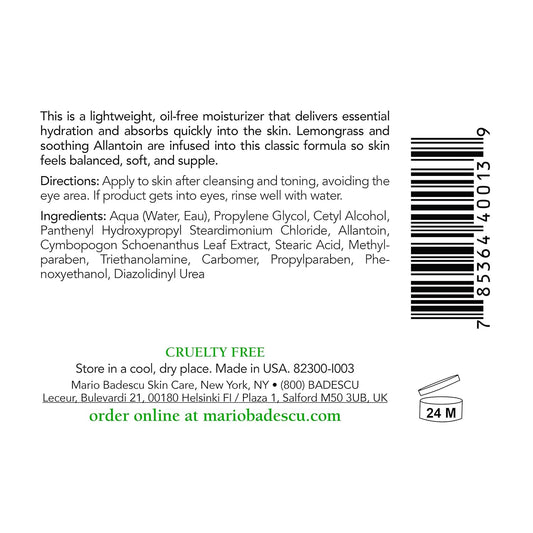 Mario Badescu Oil Free Face Moisturizer For Women And Men, Ideal Facial Moisturizer For Combination, Oily Or Sensitive Skin, Allantoin & Lemongrass Extract-Infused Moisturizer Face Cream, 2 Fl Oz : Beauty & Personal Care