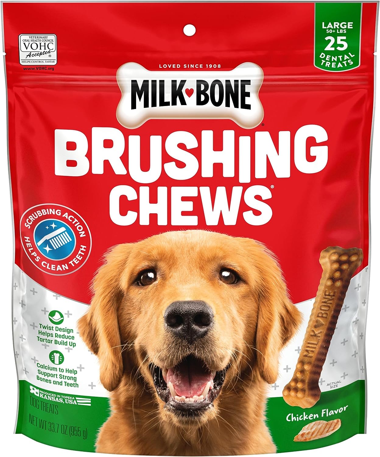 Milk-Bone Original Brushing Chews 25 Large Daily Dental Dog Treats Scrubbing Action Helps Clean Teeth