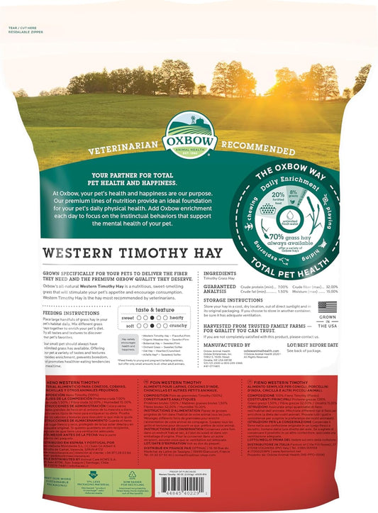 Oxbow Animal Health Western Timothy Hay - All Natural Hay For Rabbits, Guinea Pigs, Chinchillas, Hamsters & Gerbils - 90 Oz