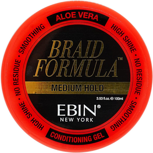 Ebin New York Braid Formula Conditioning Gel, Medium Hold, 3.53Oz | Great For Braiding, Twisting, Edges, No Residue, No Flaking, Strong Hold, High Shine, Smoothing With Clean & Aloe Vera Scent
