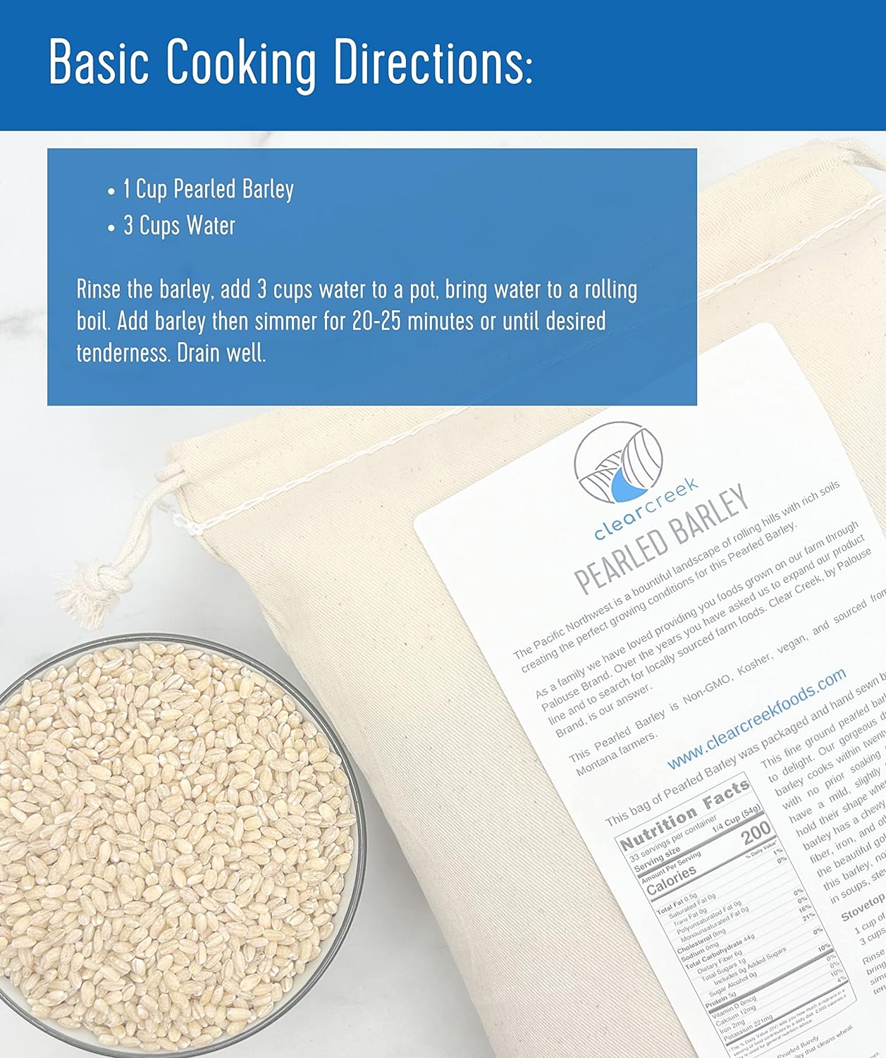 Pearled Barley | 4 lb Drawstring Bag | Non-GMO | Kosher | Vegan | Non-Irradiated : Grocery & Gourmet Food