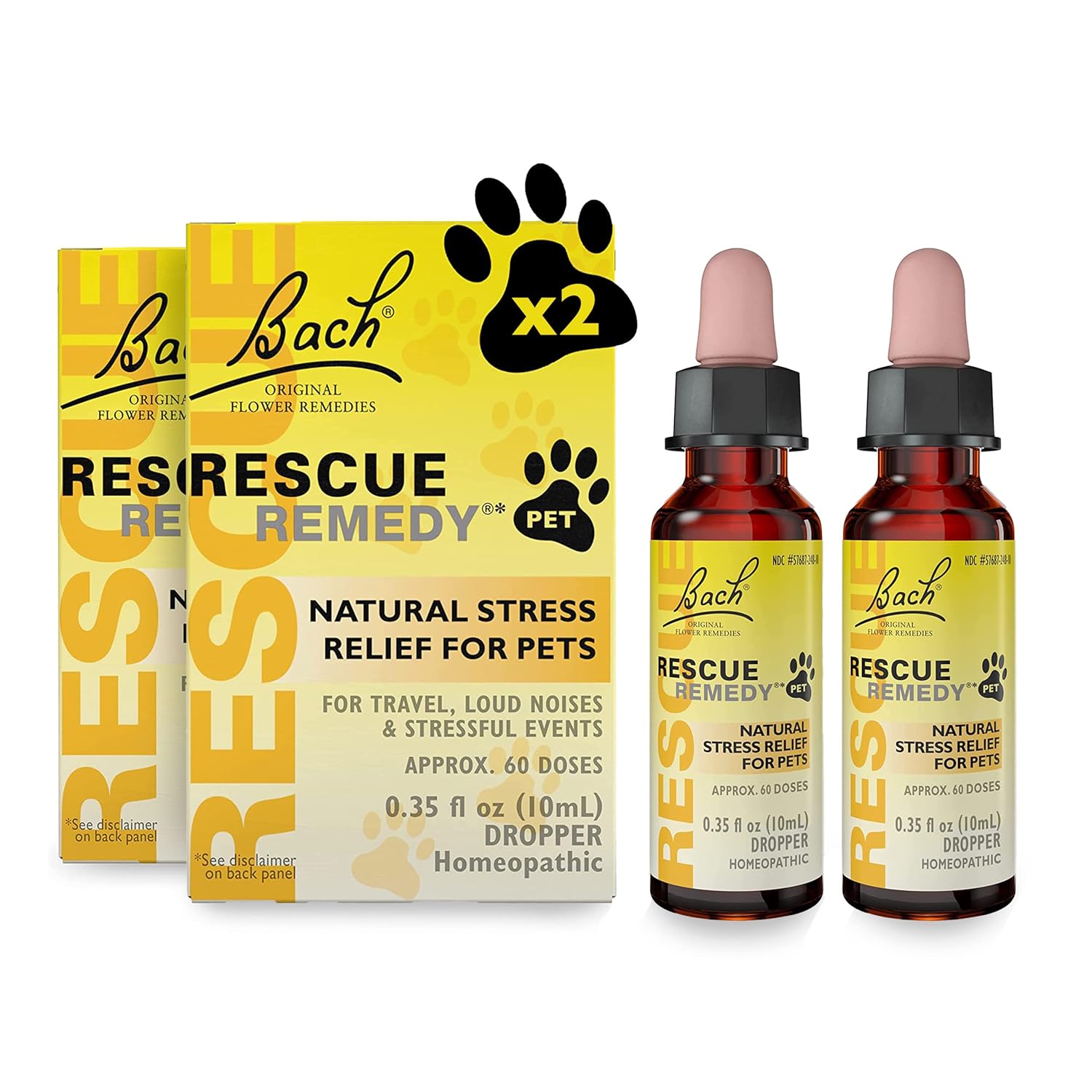 Bach Rescue Remedy Pet Dropper 10Ml, Natural Stress Relief, Calming For Dogs, Cats, & Other Pets, Homeopathic Flower Essence, Thunder, Fireworks, Travel, Separation, Sedative-Free, 2 Pack