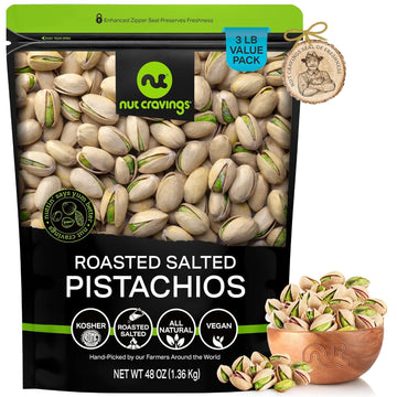 Nut Cravings - Freshly Roasted & Salted California Pistachios (48oz - 3 LB) Packed Fresh in Resealable Bag - Nut Snack - Healthy Protein Food, All Natural, Keto Friendly, Vegan, Kosher