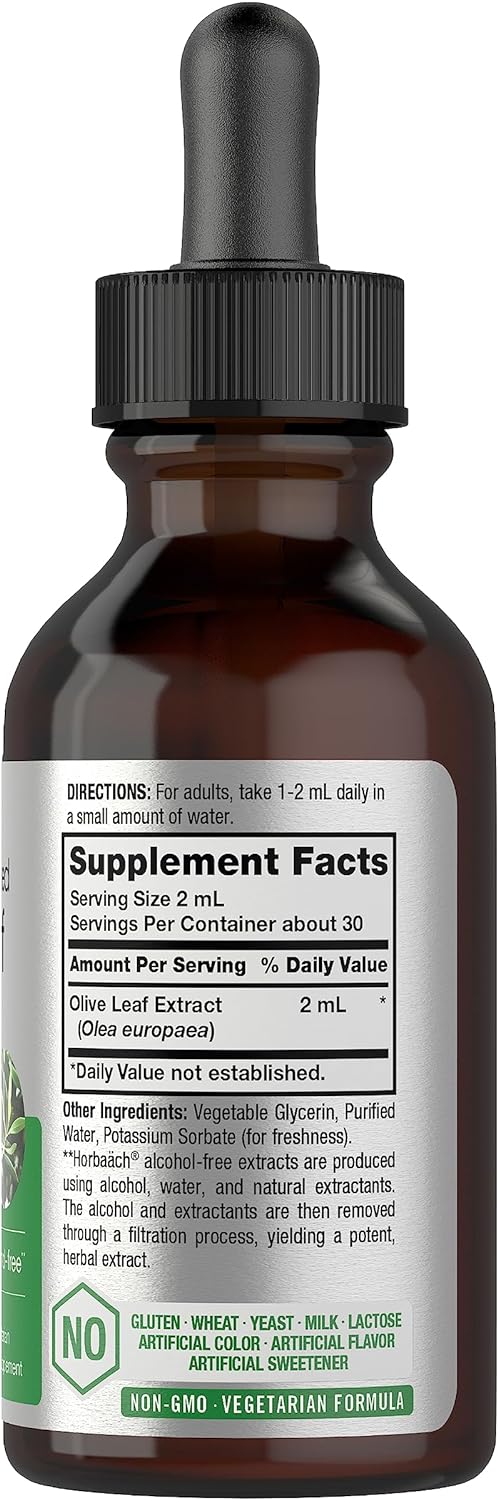 Horbäach Olive Leaf Extract Liquid | 2 Fl Oz | Super Strength | Alcohol Free, Vegetarian, Non-Gmo, Gluten Free