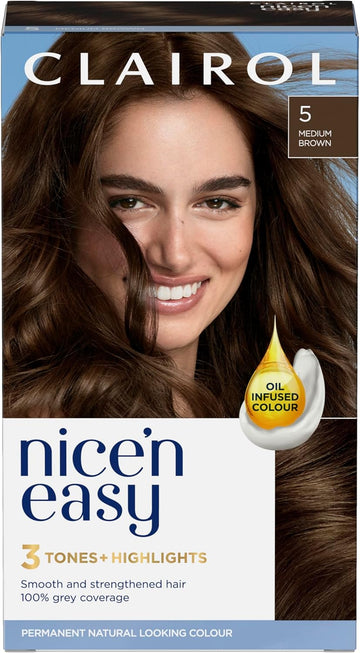 Clairol Nice'N Easy Crème, Natural Looking Oil Infused Permanent Hair Dye, 5 Medium Brown