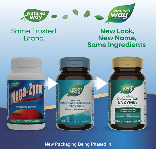 Nature'S Way Mega-Zyme, Pancreatic & Systemic Enzymes*, Relieves Occasional Muscle Soreness Due To Overexertion And Exercise,* Digestive Support*, 200 Tablets (Packaging May Vary)