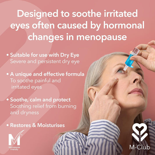 M-Club Eye Drops For Dry Eyes 0.3%, 10Ml - Preservative Free Eyedrops For Menopause Dry Eye Relief - Gently Calms Itchy, Sore Eyes - Contact Lens Friendly With 0.3% Sodium Hyaluronate