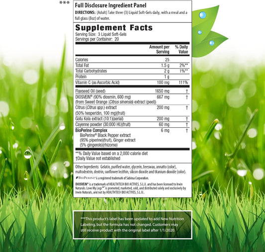 Irwin Naturals Love My Legs - 60 Liquid Soft-Gels, Pack Of 2 - Supports Health Of Leg Veins, Capillaries & Circulation - 40 Total Servings