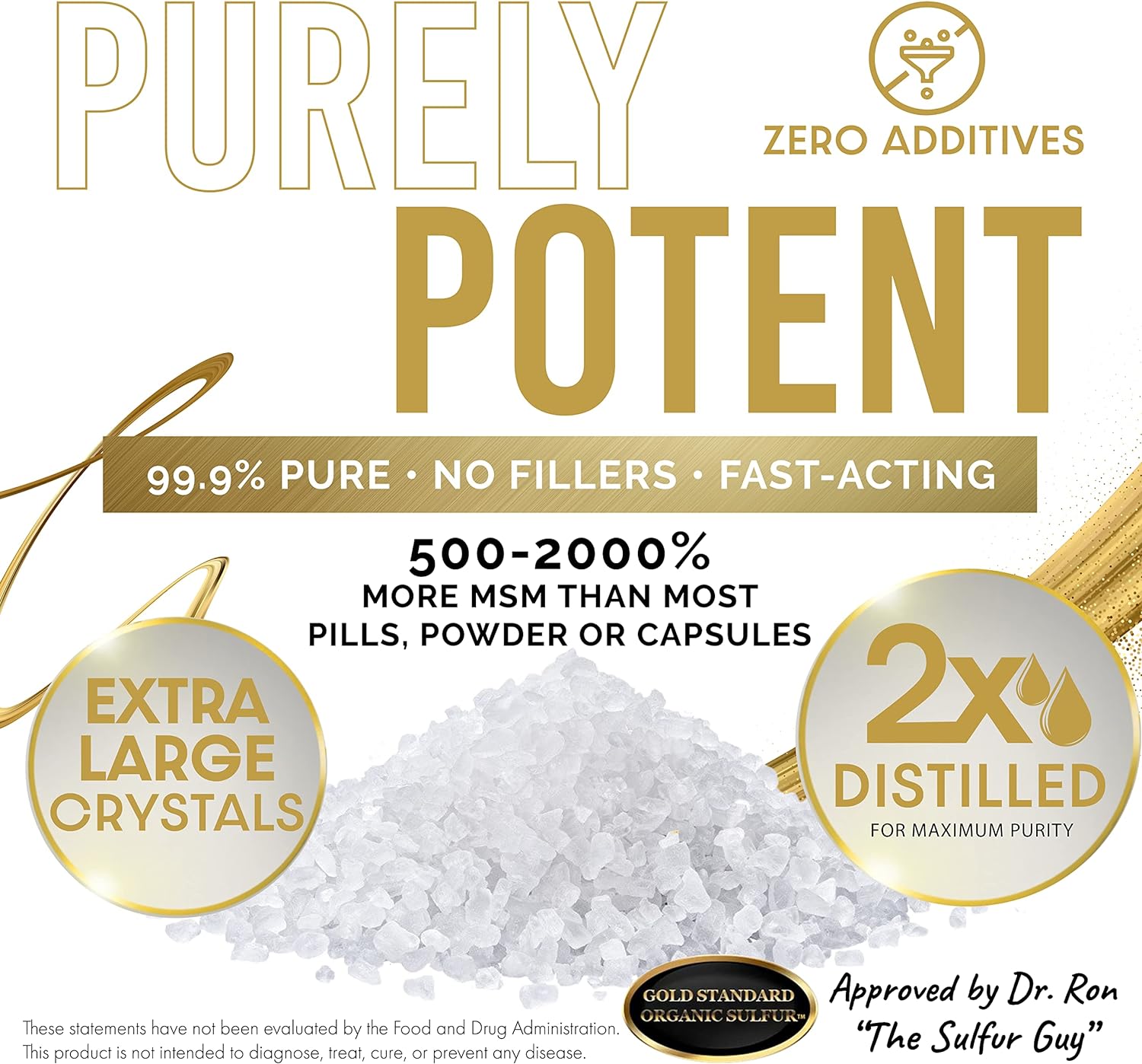 Gold Standard Organic Sulfur Crystals 1lb - 99.9% Pure MSM Crystals - 