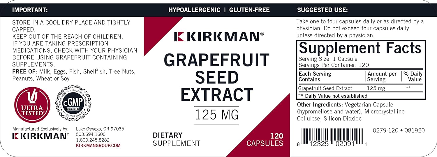 Grapefruit Seed Extract 125 mg Capsules - Hypoallergenic, 120 count : Health & Household