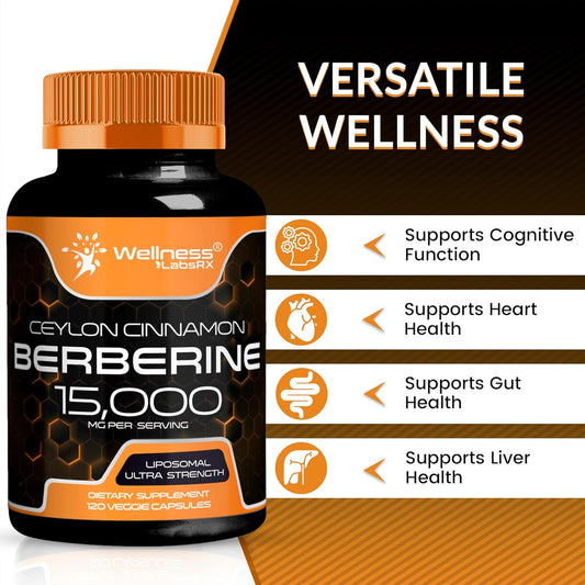 Berberine Supplement 15,000Mg - Berberine With Ceylon Cinnamon, Overall Wellness Support Capsules - 120 Capsules