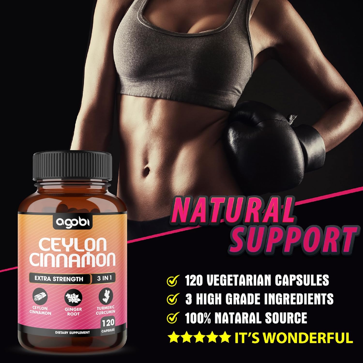 Ceylon Cinnamon Capsules - Combined With Ginger Root And Turmeric Curcumin Supplement - 120 Vegan Capsules : Health & Household