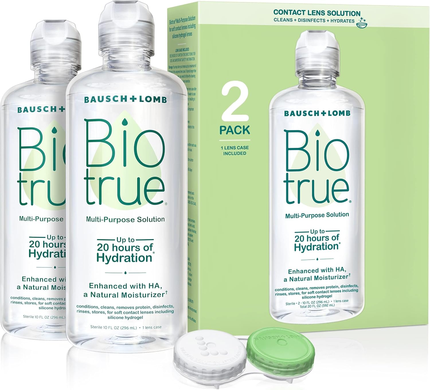 Biotrue Contact Lens Solution, Multi-Purpose Solution For Soft Contact Lenses, Lens Case Included, 10 Fl Oz (Pack Of 2)