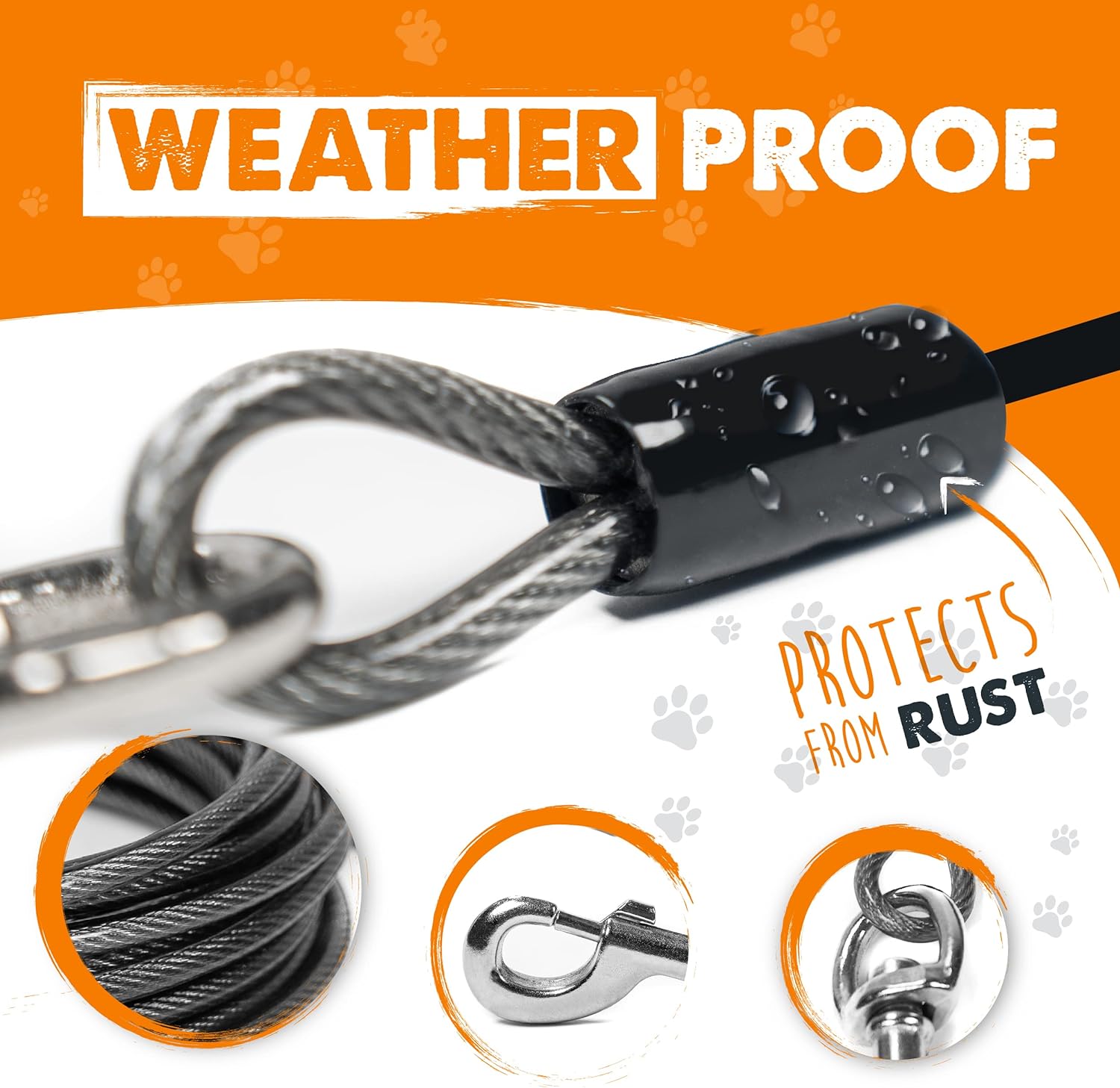 Mighty Paw Heavy Duty Dog Tie Out Cable - Come In 2 Thicknesses - Perfect For Large & Small Dog - Provides Off-Leash Feel With Total Control - Strong Braided Steel Cable For Durability - Weather Proof : Mighty Paw : Pet Supplies