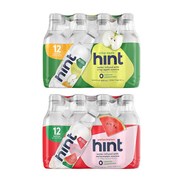 Hint Water Crisp Apple And Hint Water Watermelon (Pack Of 24), 12 Bottles Hint Crisp Apple & 12 Bottles Hint Watermelon, Zero Calories, Zero Sugar And Zero Diet Sweeteners, 16 Ounce Bottles