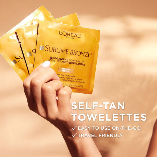 L'Oreal Paris Sublime Bronze Self Tanning Towelettes, Streak-Free, Natural Looking Tan, 6 Ct (Pack Of 2)