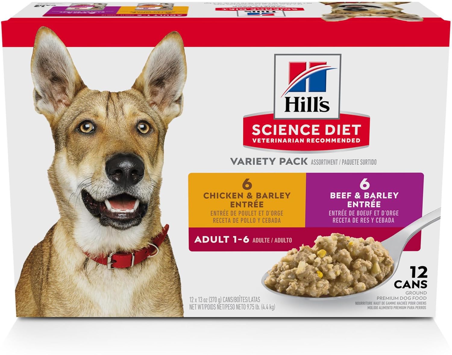 Hill'S Science Diet Adult 1-6, Adult 1-6 Premium Nutrition, Wet Dog Food, Variety Case: Chicken & Barley; Beef & Barley Loaf, 13 Oz Can Variety Case, Case Of 12