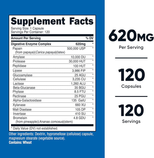 Nutricost Digestive Enzymes 620Mg, 120 Capsules - Complete Digestive Enzyme Supplement