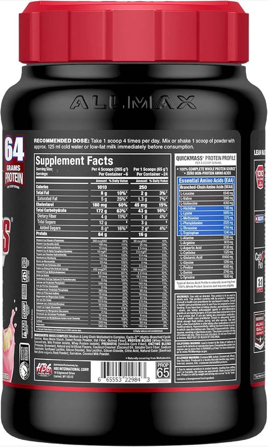 Allmax Quickmass, Strawberry Banana - 3.5 Lb - Rapid Mass Gain Catalyst - Up To 64 Grams Of Protein Per Serving - 3:1 Carb To Protein Ratio - Zero Trans Fat - Up To 24 Servings