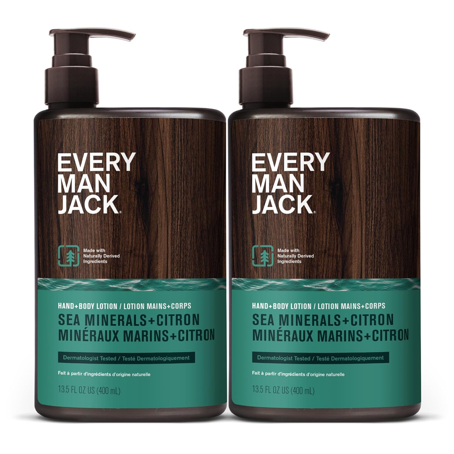 Every Man Jack Mens Sea Minerals + Citron Hand & Body Lotion For All Skin Types - Dermatologist Tested & Hypoallergenic - Nourish Skin With Lightweight Fast Absorbing Lotion - 13.5Oz 2 Bottles